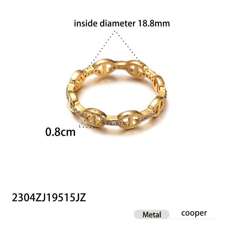 Wholesale light luxury versatile brass gold plated zircon ring