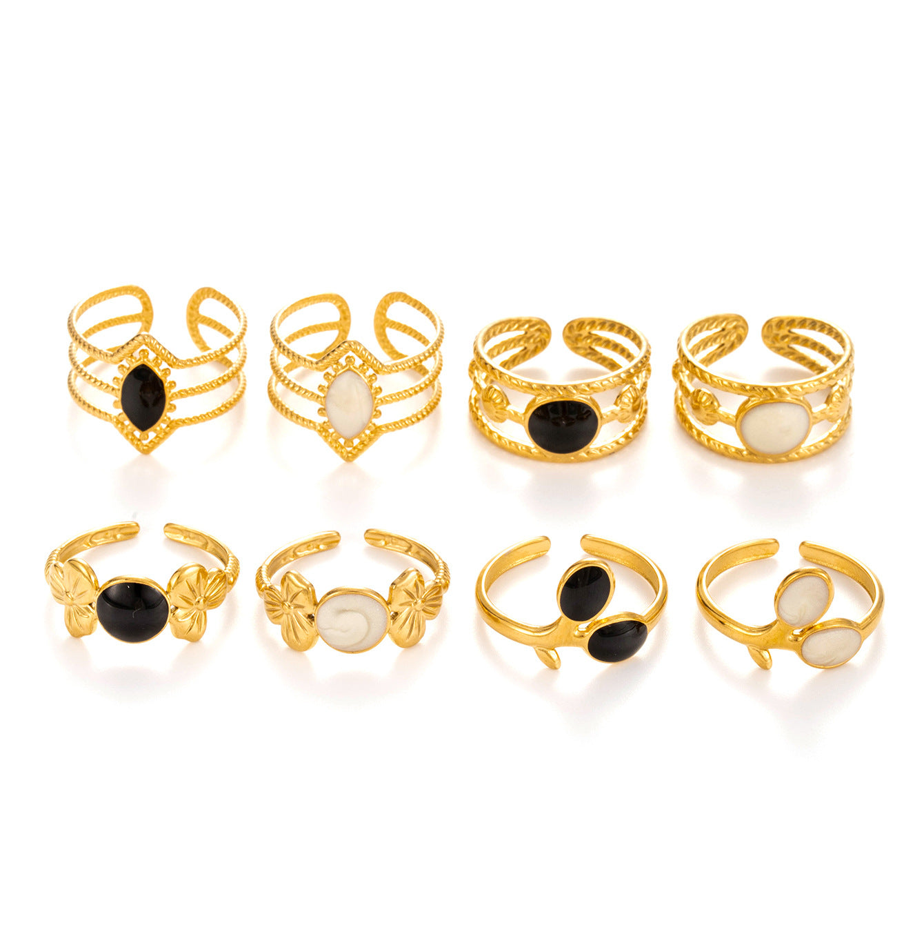 Wholesale Titanium steel  drop oil geometric leaves opening adjustable ring