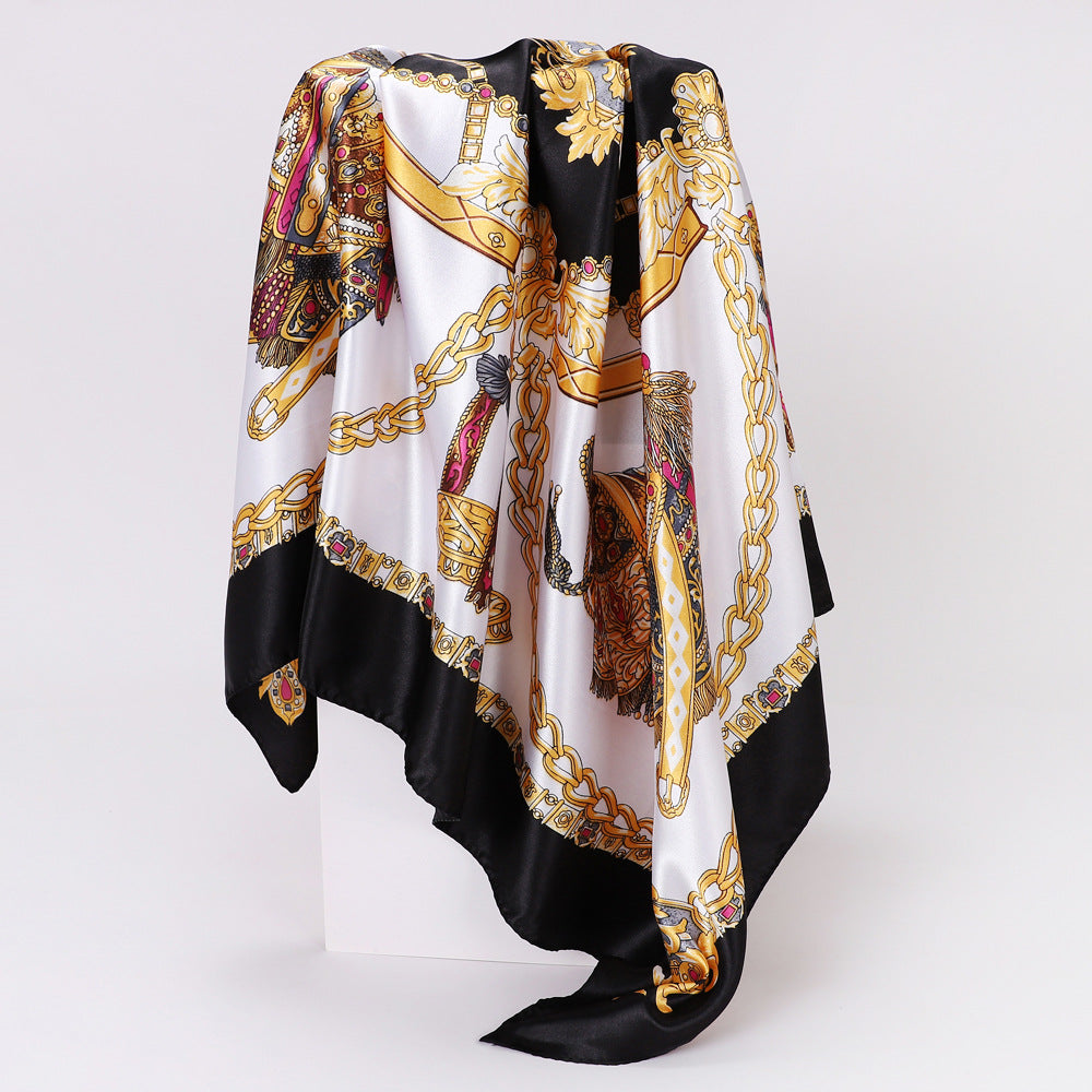 Wholesale Big leaf printed 90cm silk scarf