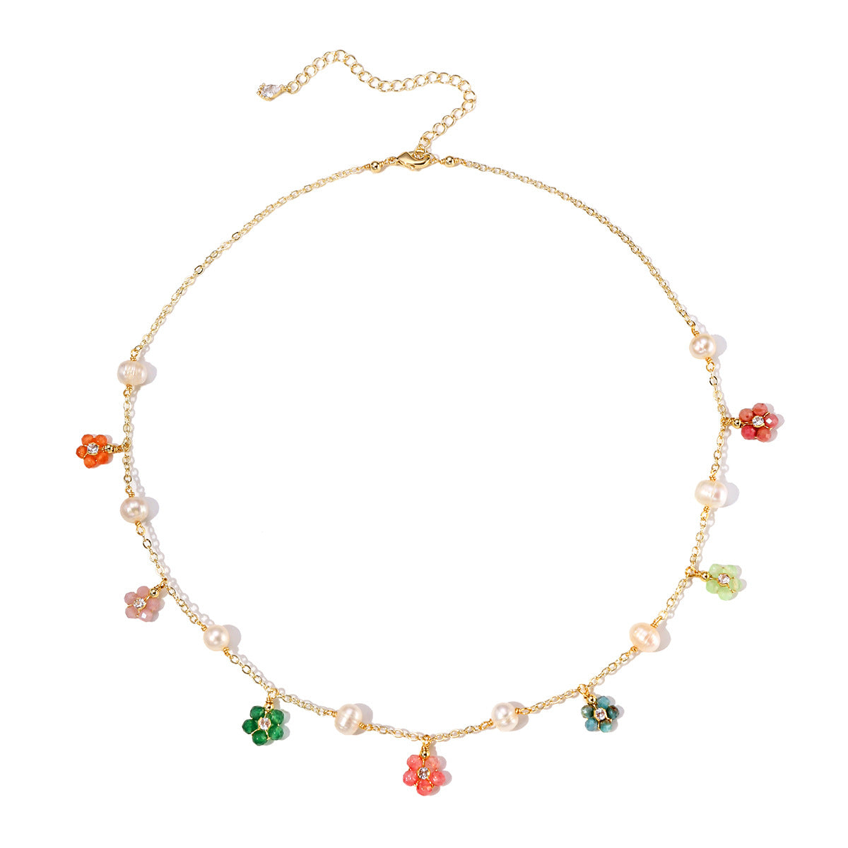 Wholesale Colorful Natural Stone Flower Daisy Necklace Bracelet Set