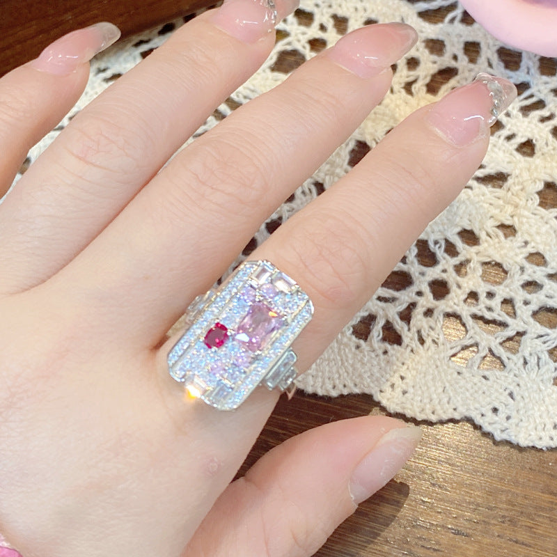 Wholesale Luminous Pink Gemstone Ring 18K Gold Plated Sweet Ring Adjustable Rings ACC-RS-GeLeisi001