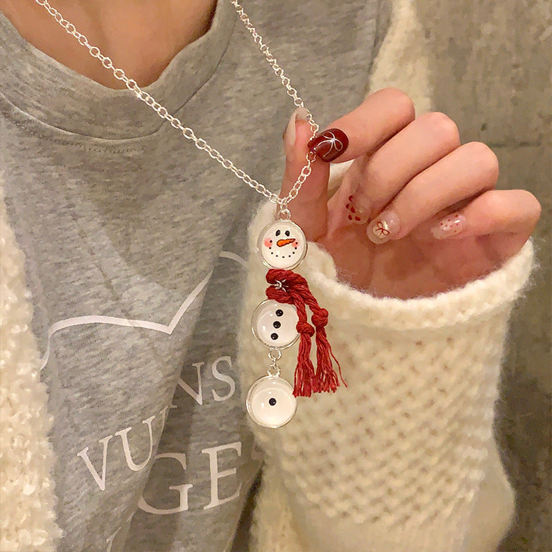 Wholesale Christmas Autumn and Winter White Snowman Button Necklace