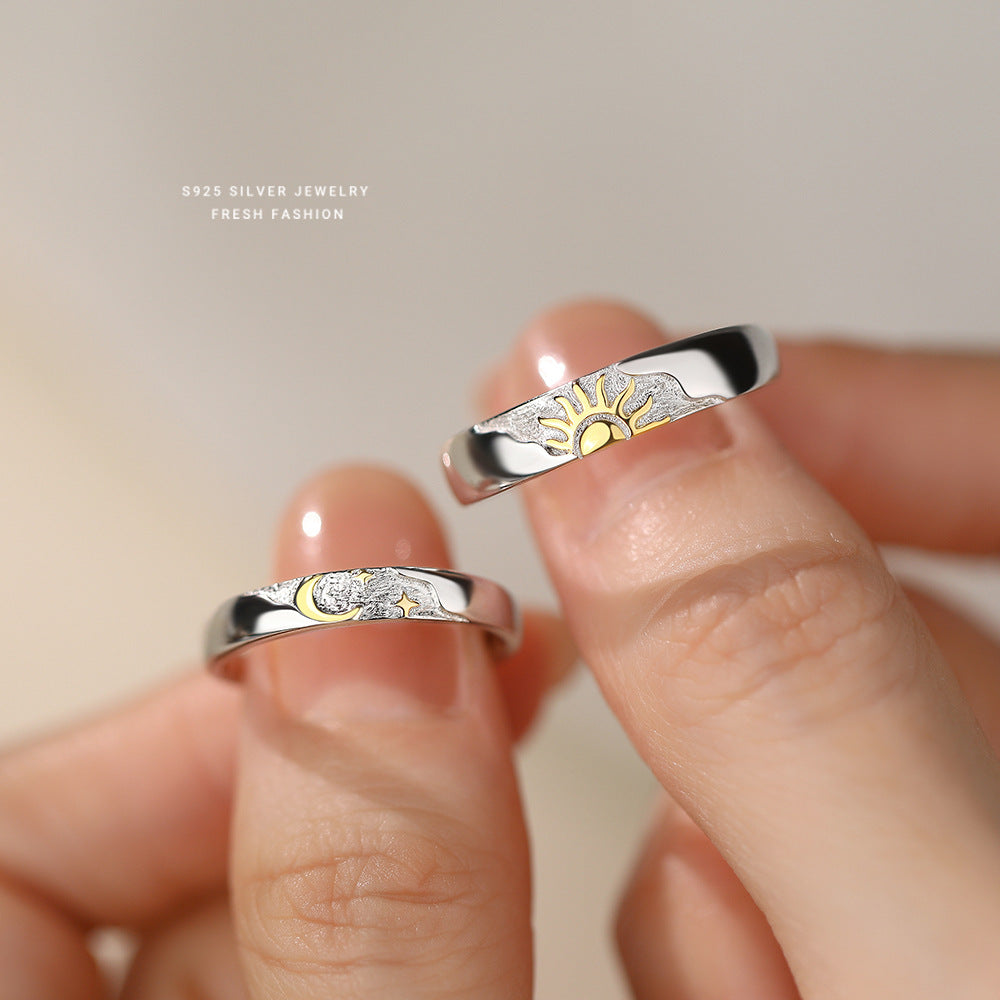 Wholesale Sun, Moon and Stars Couple Ring s925 Sterling Silver  Adjustable Rings