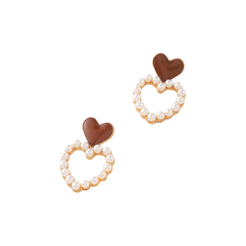 Wholesale Trendy Heart Shape Love Earrings in Burgundy Alloy - Boutique Accessory