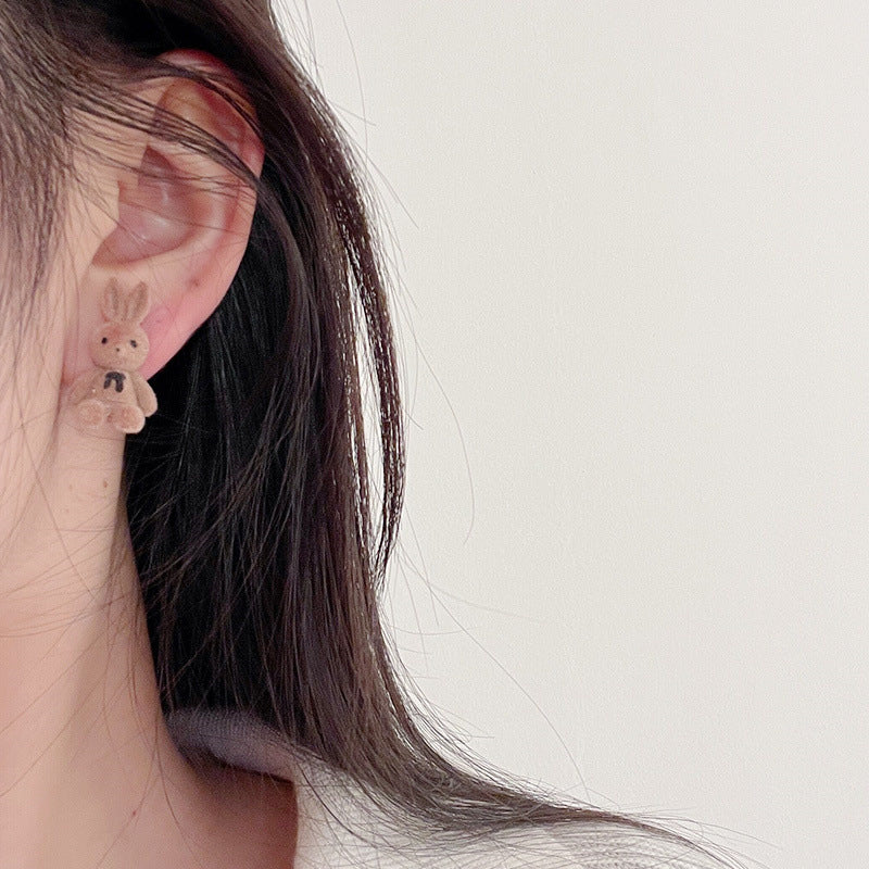 Wholesale 925 silver flocking rabbit earrings