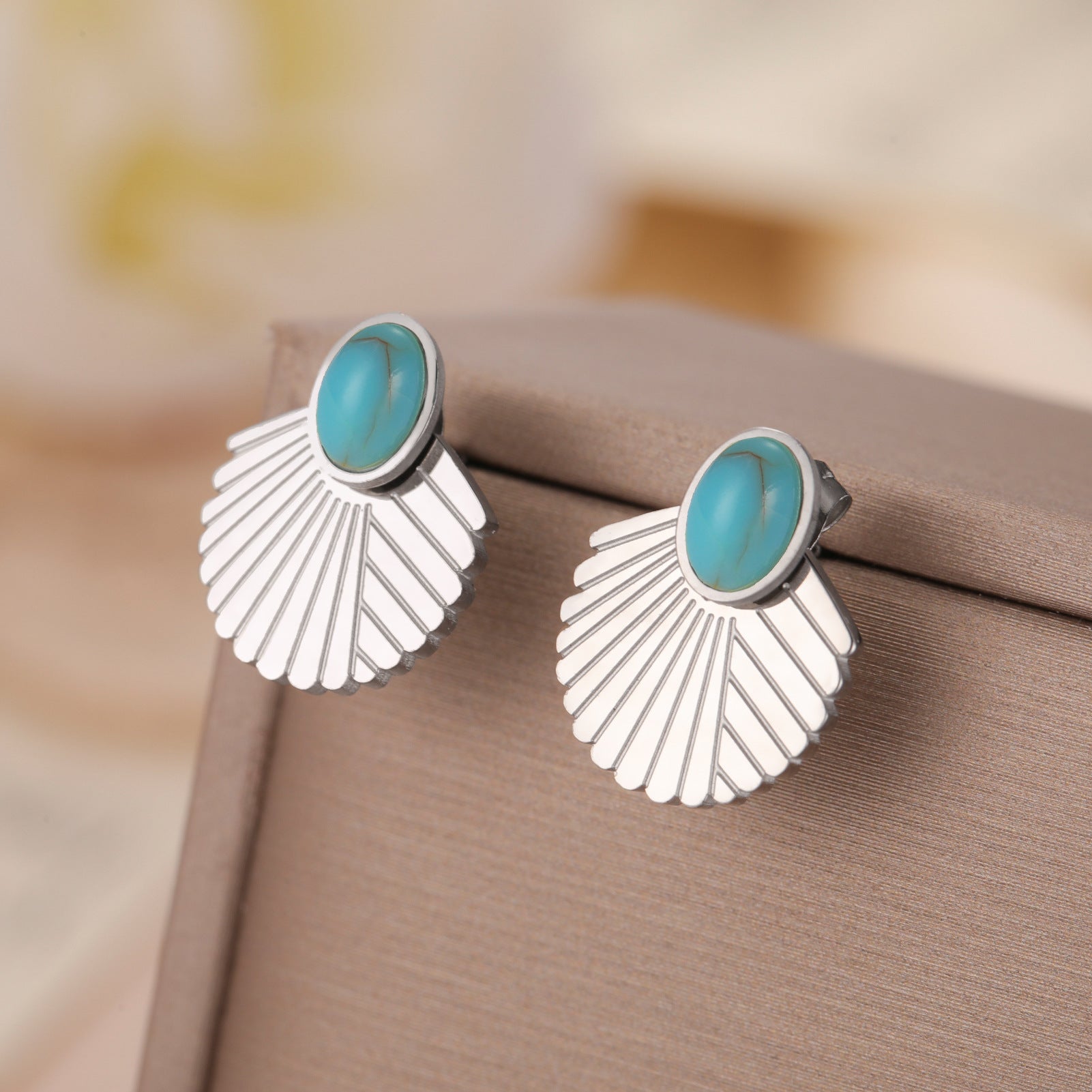 Wholesale Geometric Stainless Steel Turquoise Earrings for Women - Elegant Fashion Accessory Gift