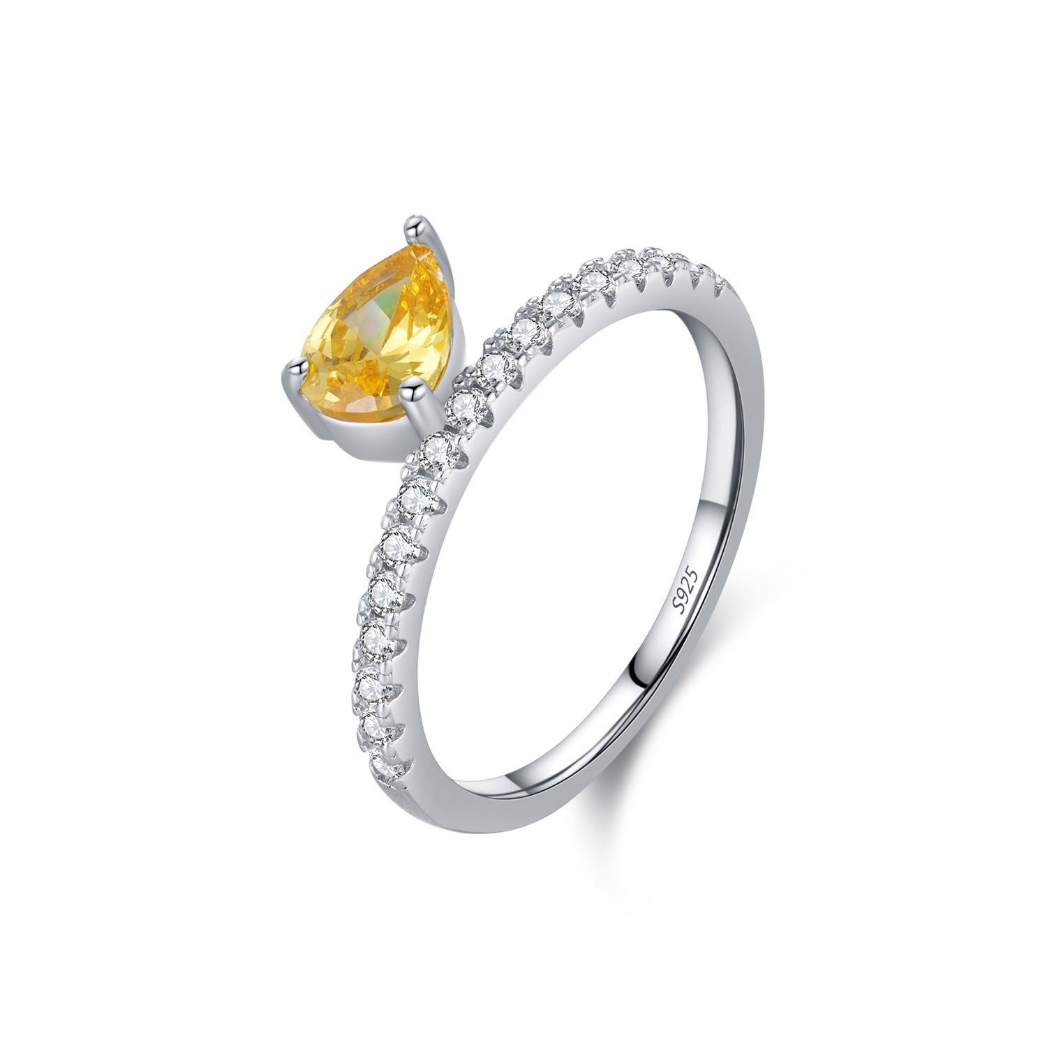 Wholesale s925 silver shiny ring stacking yellow diamond rings