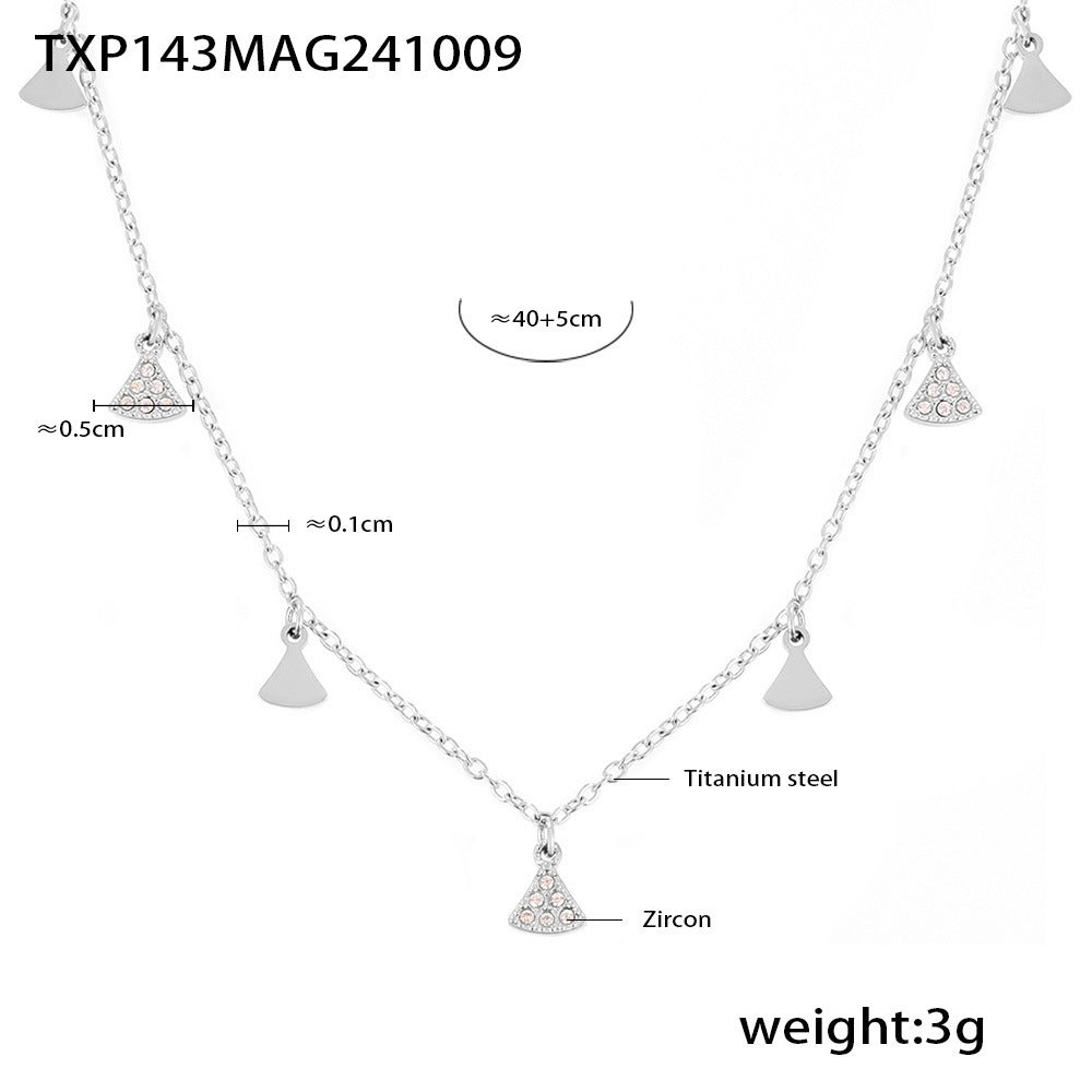 Wholesale Titanium Steel Geometric Small Fan Inlaid with Zircon Multi-Accessory Set Bracelet Necklace