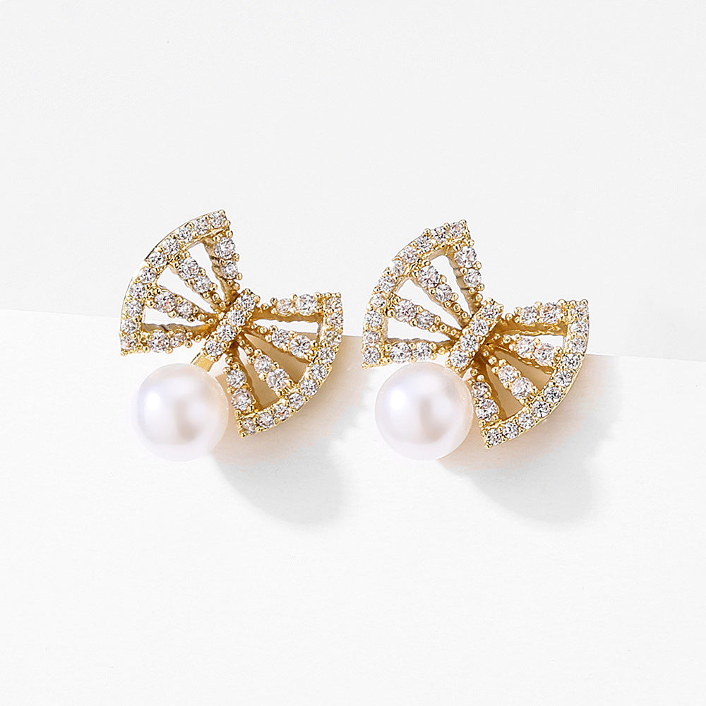 Wholesale  Retro Micro-inlaid Zircon Bow Earrings
