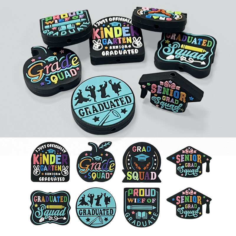 Wholesale Random 10pcs Graduation Season PVC Soft Glue Focal Beads DIY Beaded Pen Accessories