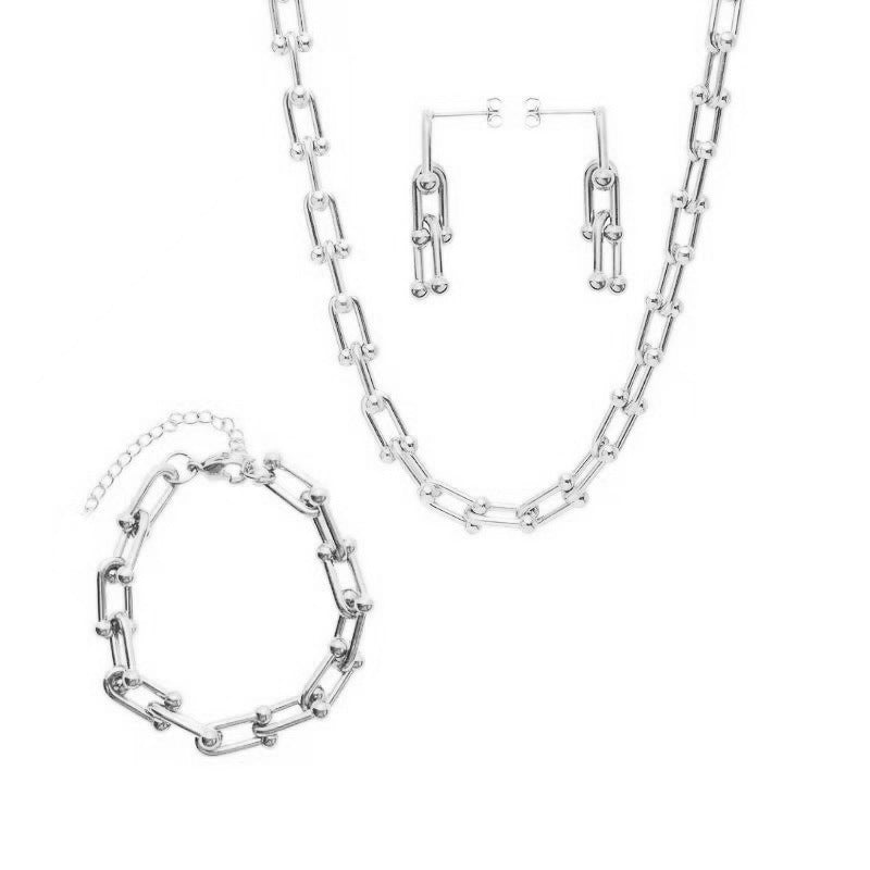 Wholesale Stainless Steel U Shape Chain Heart Shape Pendant Necklace Bracelet Earring Set ACC-BT-QianHui004