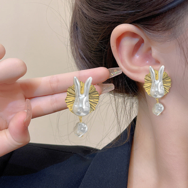 Wholesale Baroque Pearl Bunny Earrings