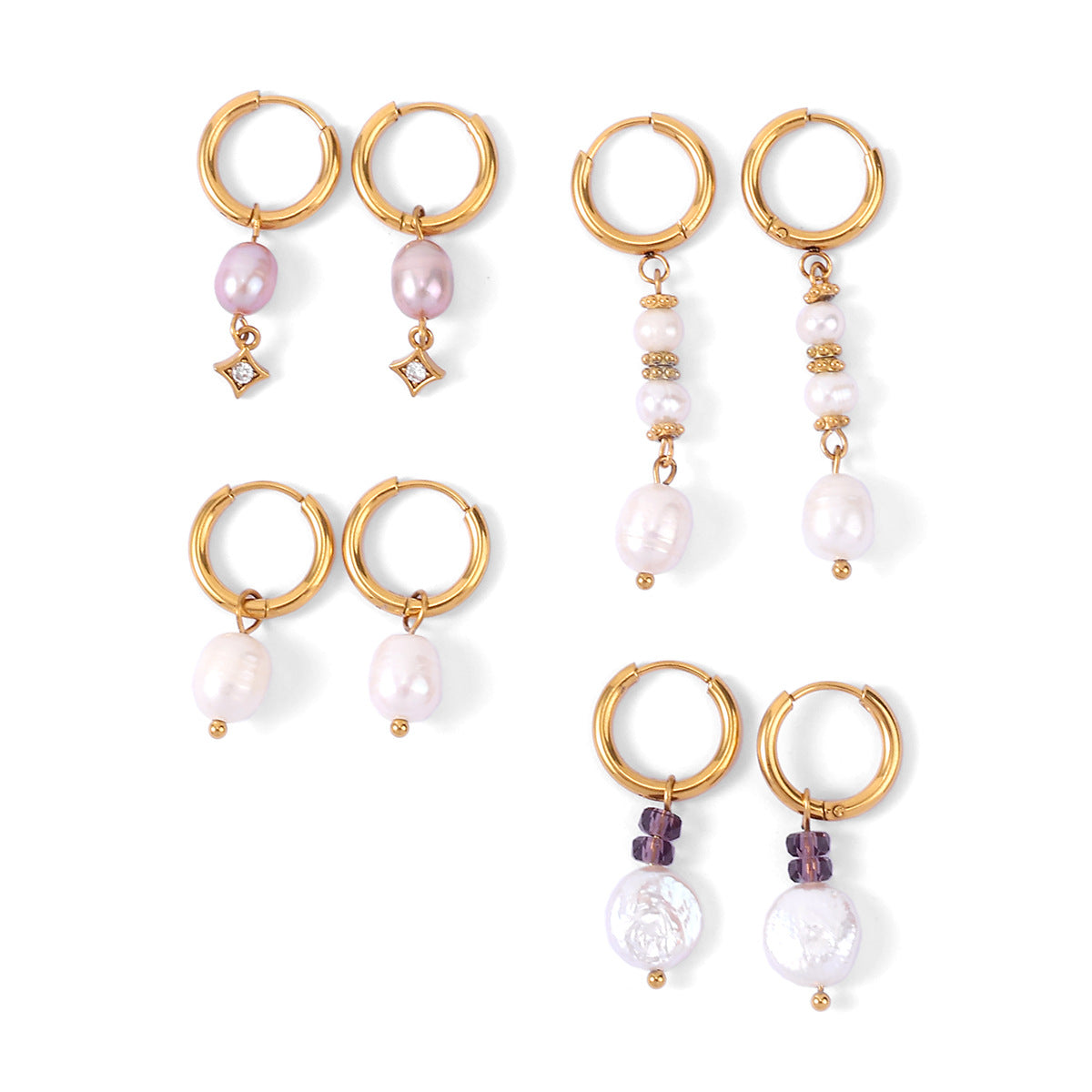 Wholesale Light Luxury Freshwater Pearl Hoop Tassel Earrings Titanium Steel Fashion Accessory