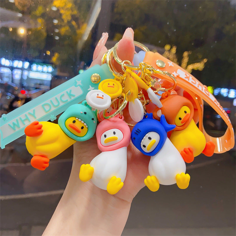 Wholesale Creative cartoon crooked neck duck fun headgear keychain