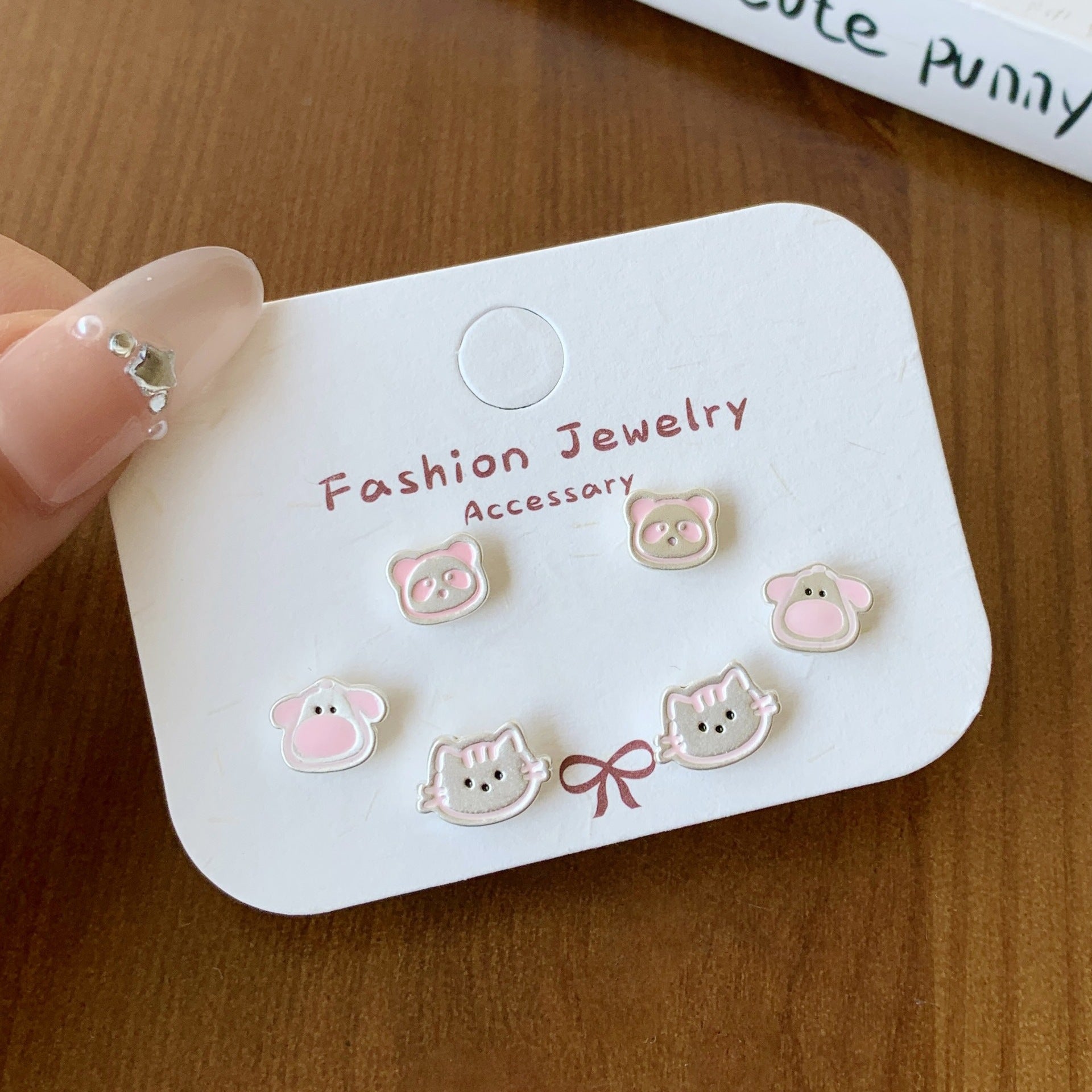 Wholesale Silver Cat Fishing Earrings Silver Needle,   Cartoon Oil Drop Puppy Design Stud Earrings