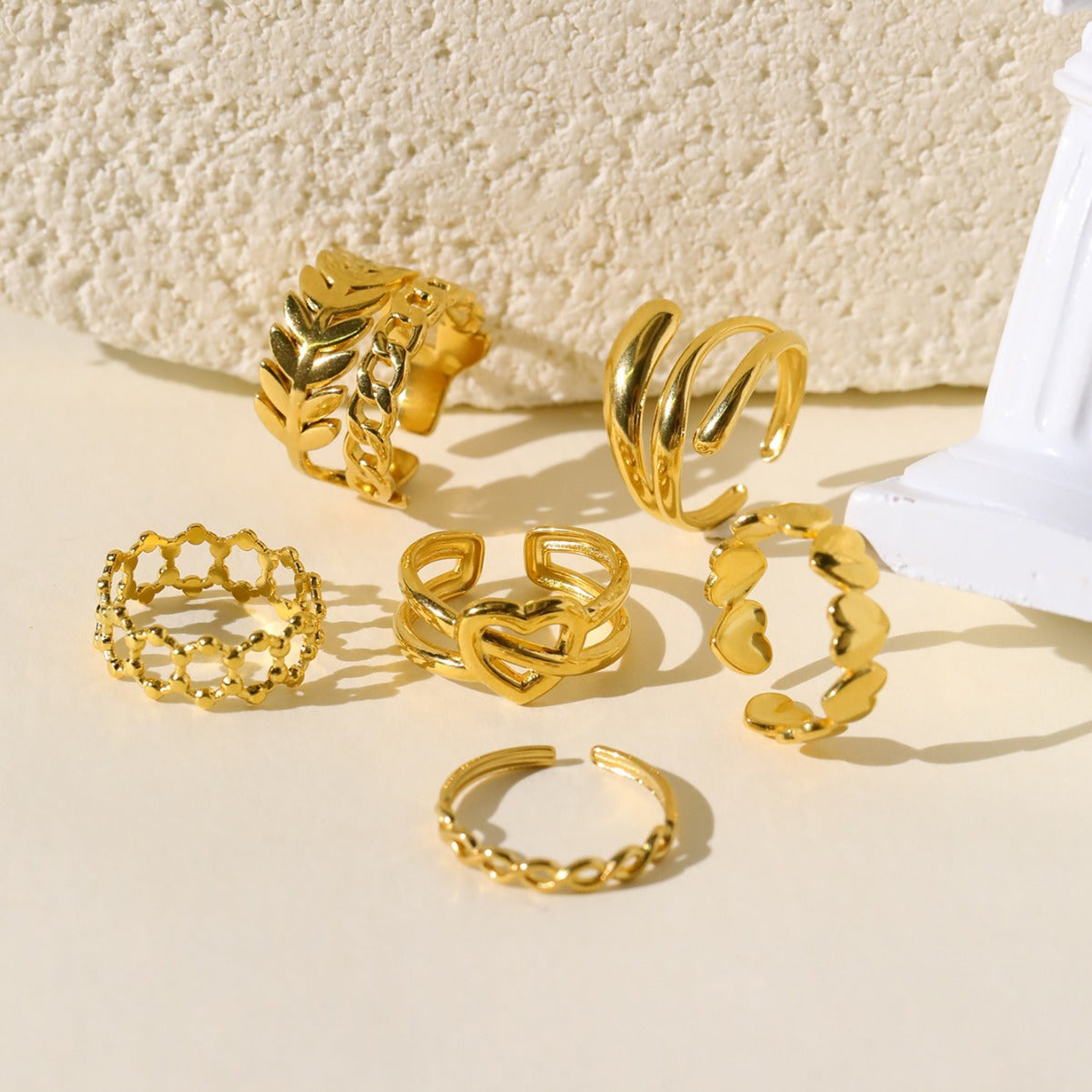 Wholesale Vintage Stainless Steel Ring 18k Gold Plated Leaf Love Rings ACC-RS-MuC010