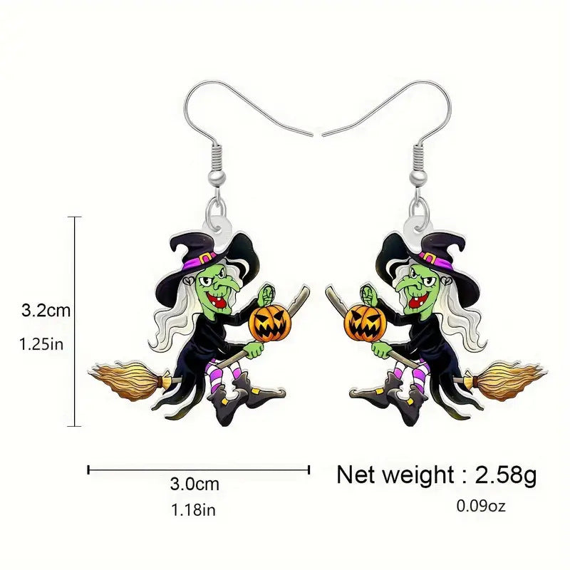 Wholesale Halloween cartoon broom witch pumpkin earrings