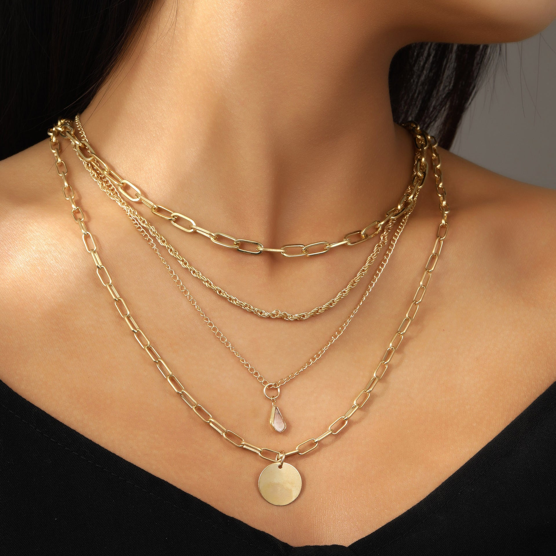 Wholesale Alloy Multilayer Drop Pendant Necklace Trendy Women' s Jewelry Accessory