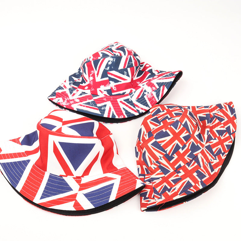 Wholesale  British flag printed double-sided fisherman hat sunshade hat bucket hat