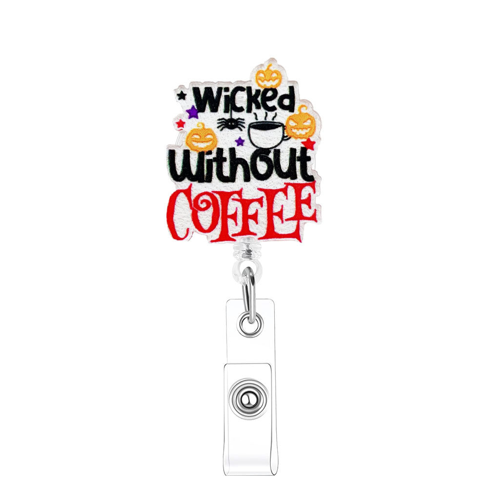 Wholesale Halloween Acrylic Printed Pumpkin Bat Easy Pull Badge Reels Keychains ACC-KC-XinDing006