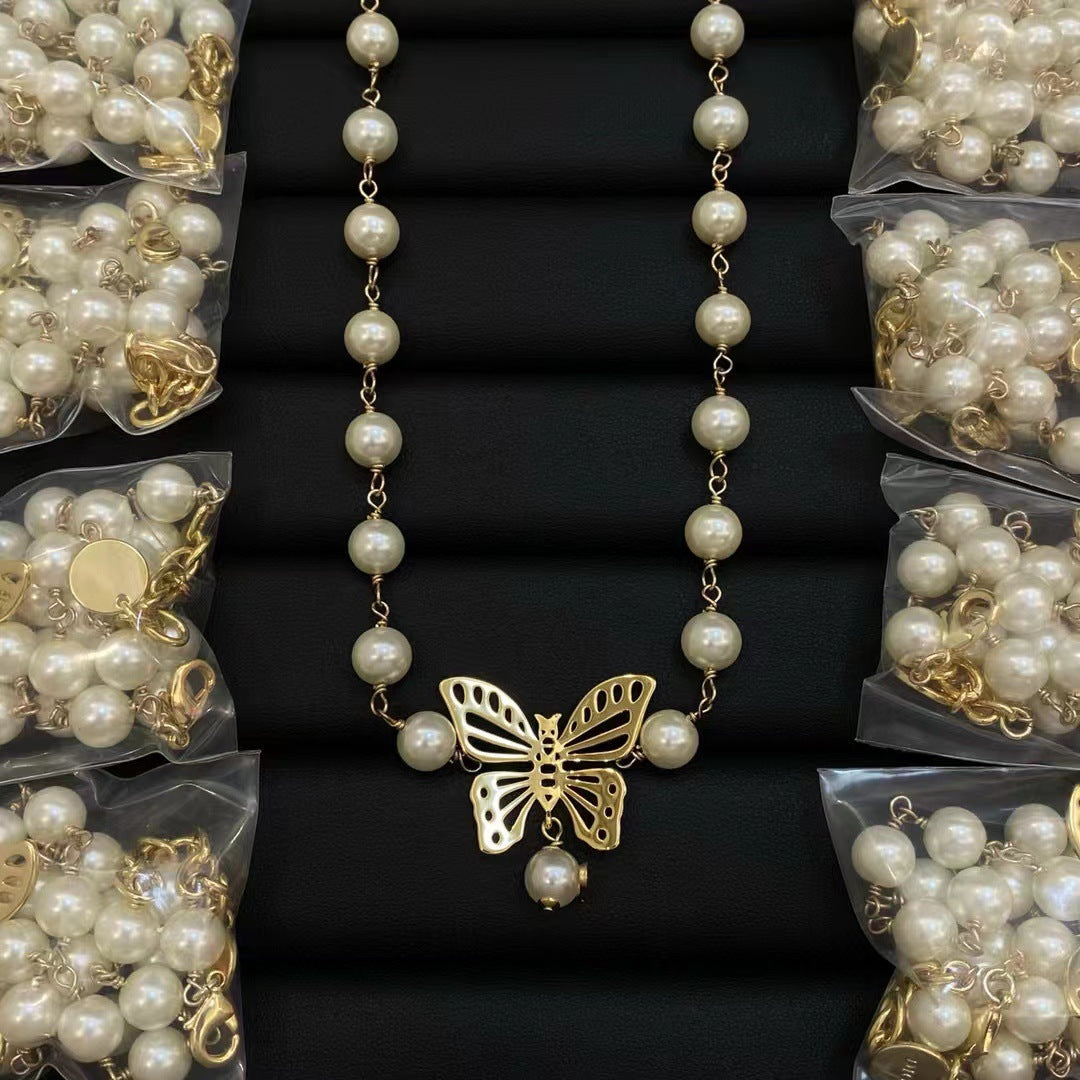 Wholesale Brass Man-made Pearl Butterfly Necklace ACCVIP