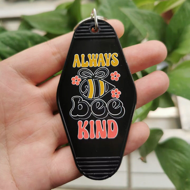 Wholesale Hotel ALWAYS BEE KIND Retro Plastic Tag Keychains ACC-KC-MeiXin006