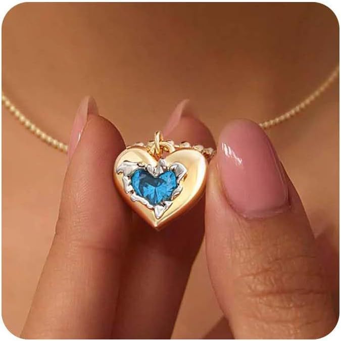 Wholesale  love diamond pendant two-color heart lady elegant clavicle chain