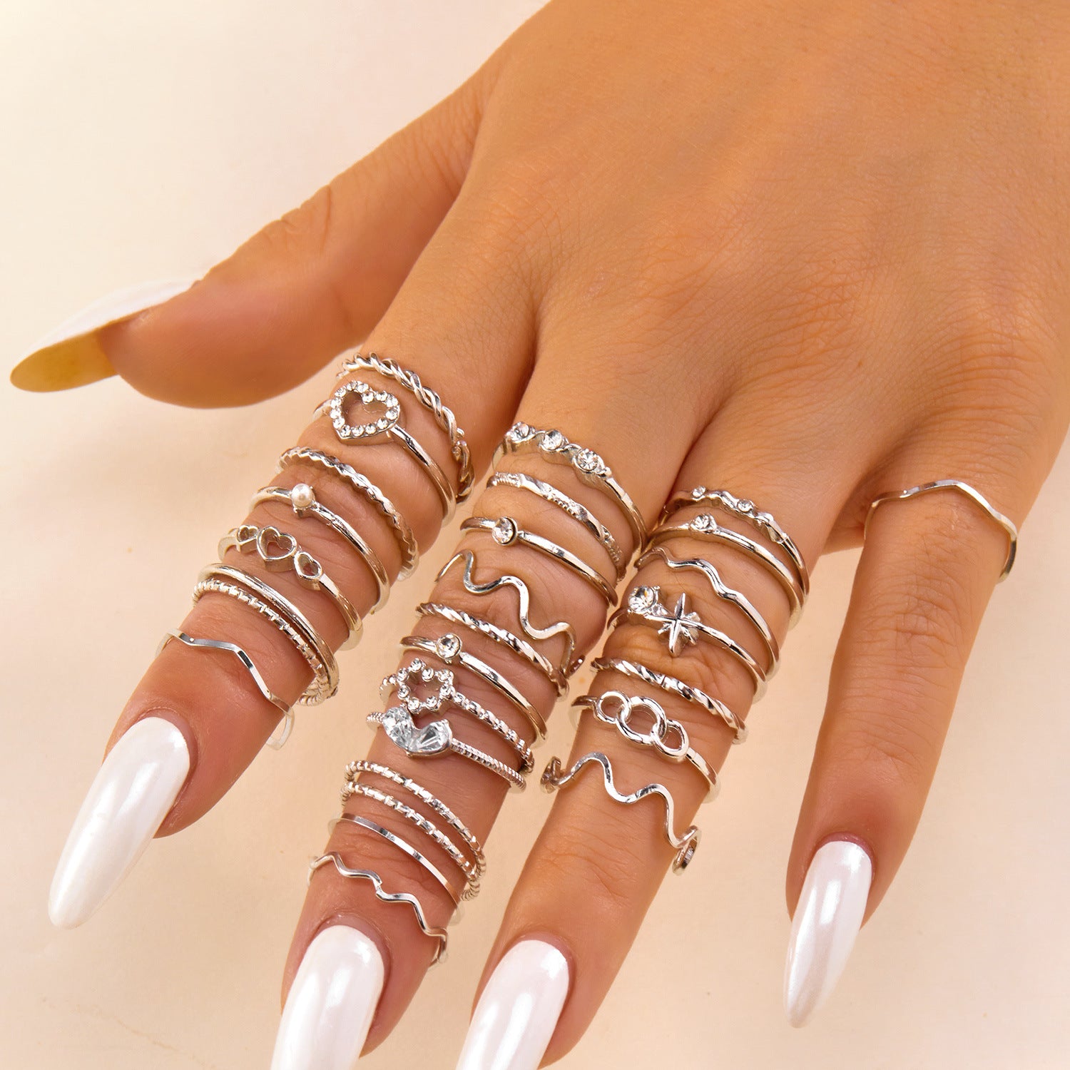 Wholesale Diamond-Encrusted Heart Wave Ring