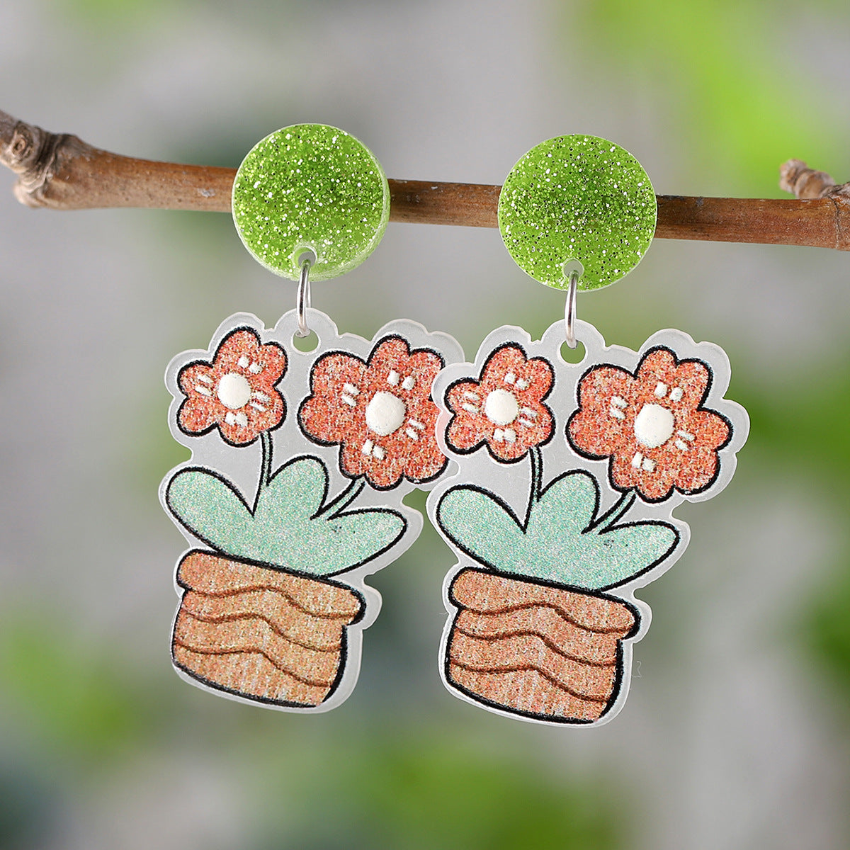 Wholesale Flower Plant Pot Acrylic Pendant Earrings