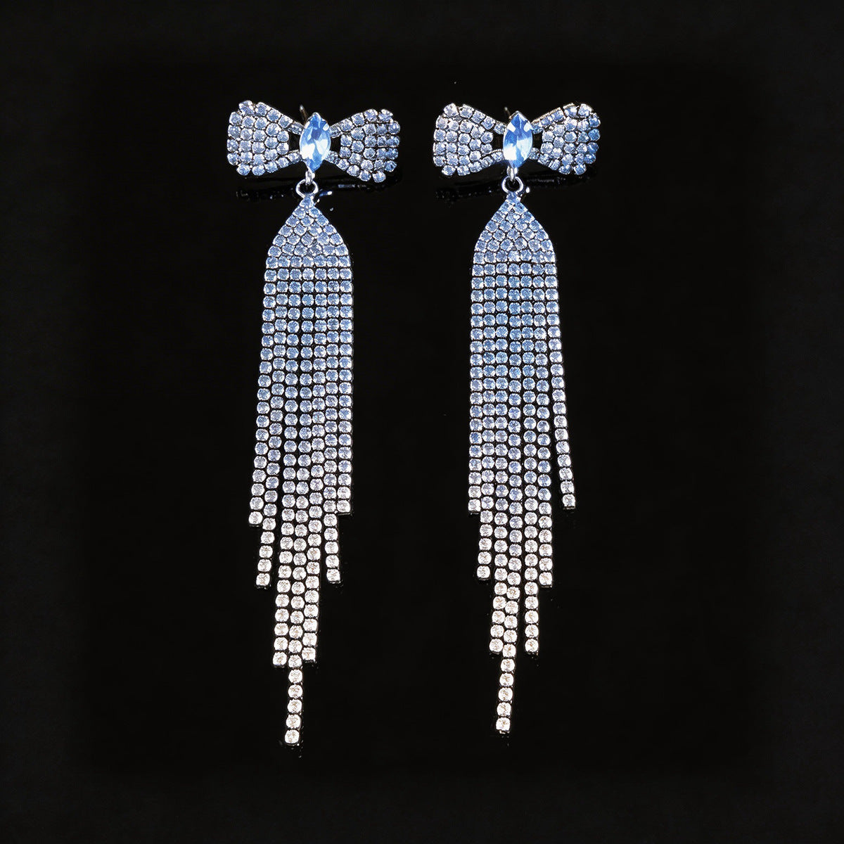 Wholesale Copper Rhinestone Bow Tassel Earrings European Style Party Wear