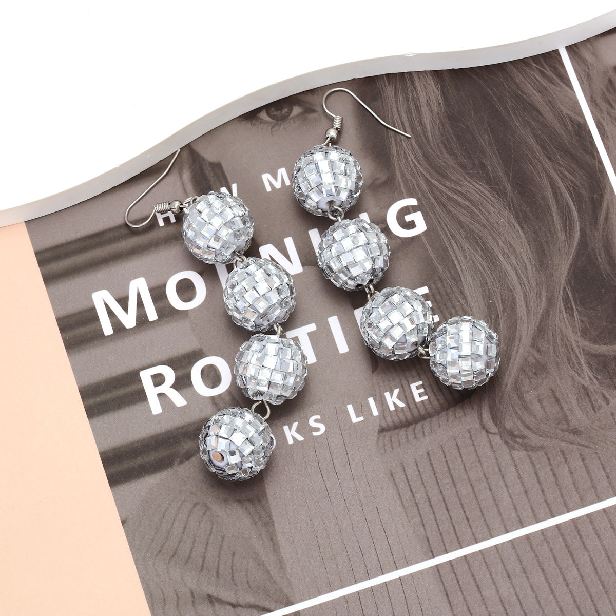 Wholesale Super Flash Handmade Beaded Disco Ball Long Mirror Bead Glass Earrings