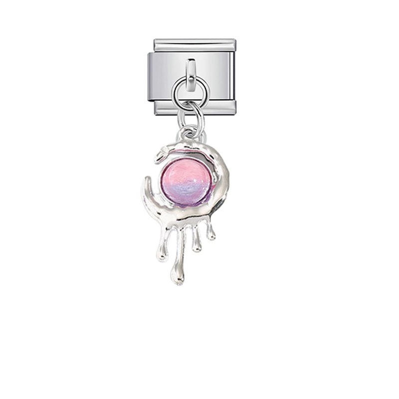 Wholesale Pink Crystal Flower Moon Pendant Charm for DIY Bracelet Watch - Stylish Jewelry Accessory for Women