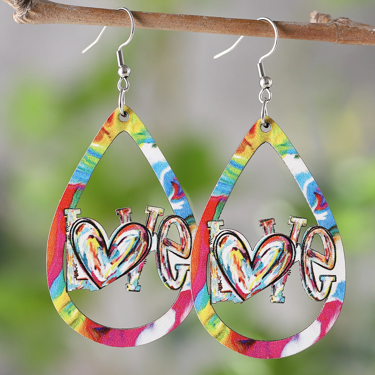 Wholesale water drop lovely double-sided wooden Valentine's Day earrings