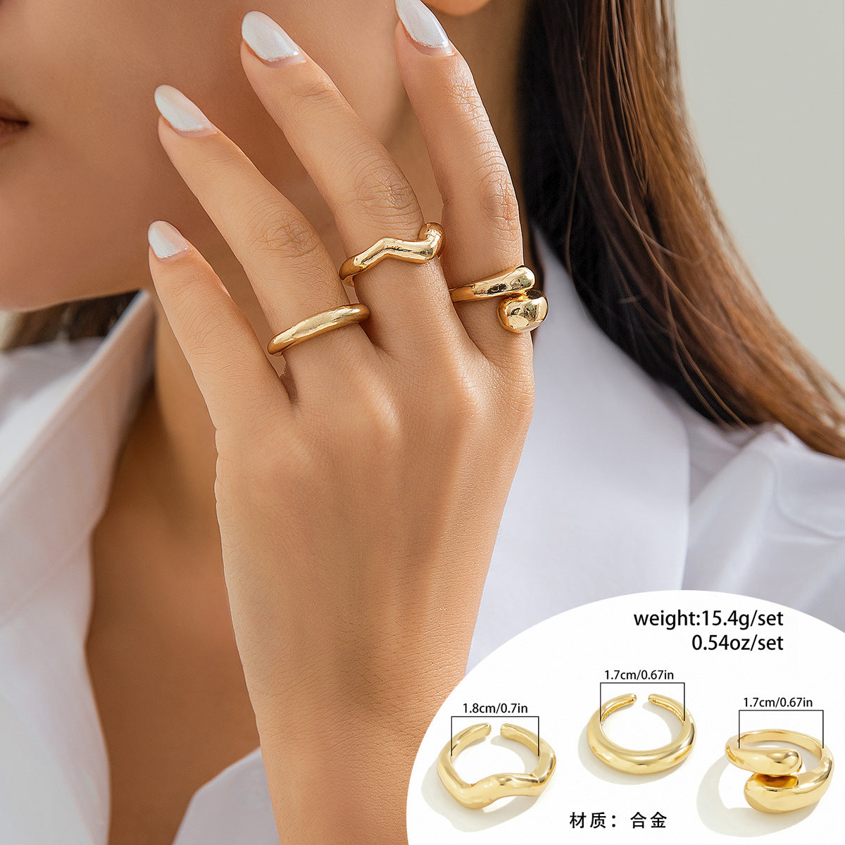 Wholesale Metal Glossy Ring Set Open Ring Adjustable Rings ACC-RS-DN001