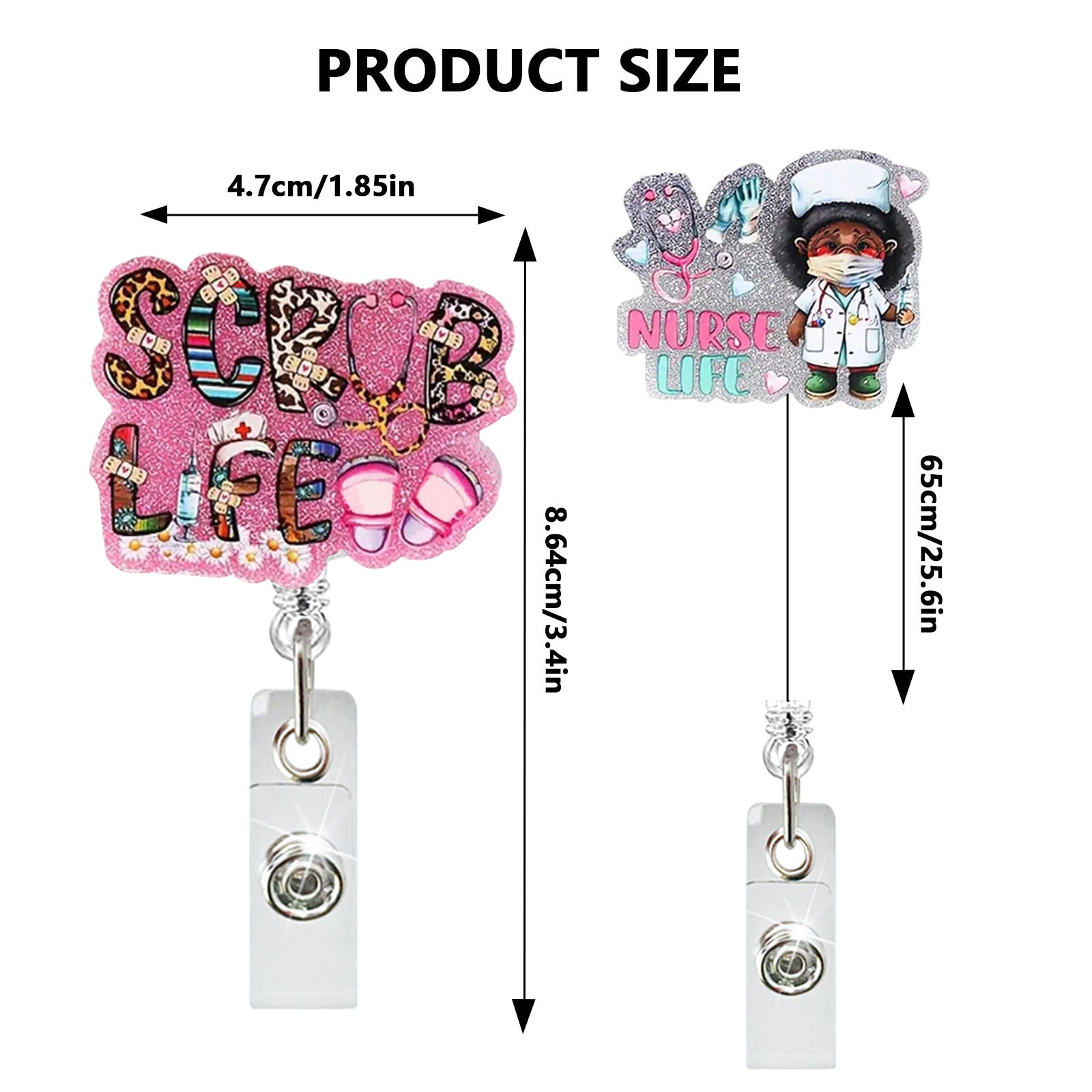 Wholesale Glitter Nurse ID Acrylic Badge Scroll Retractable Keychain Badge Reels ACC-KC-ChiHai011