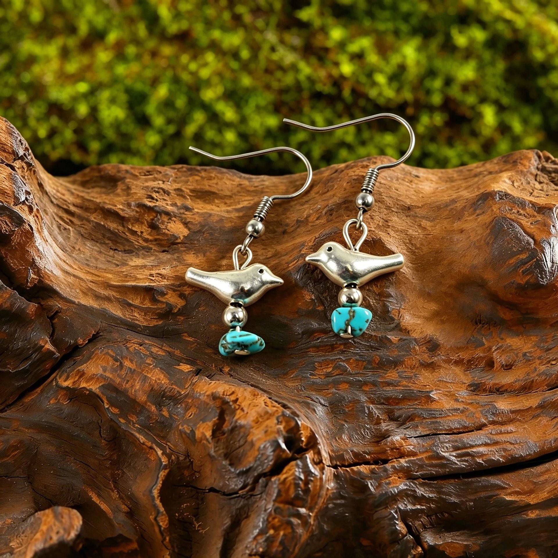 Wholesale Zinc Alloy Bohemian Moon Drop Earrings Hollow Flower Turquoise Inlay For Women Everyday Wear