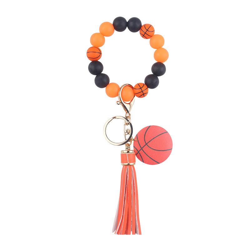 Wholesale  Leather PU Tassel Cartoon Silicone Football Wrist Keychain