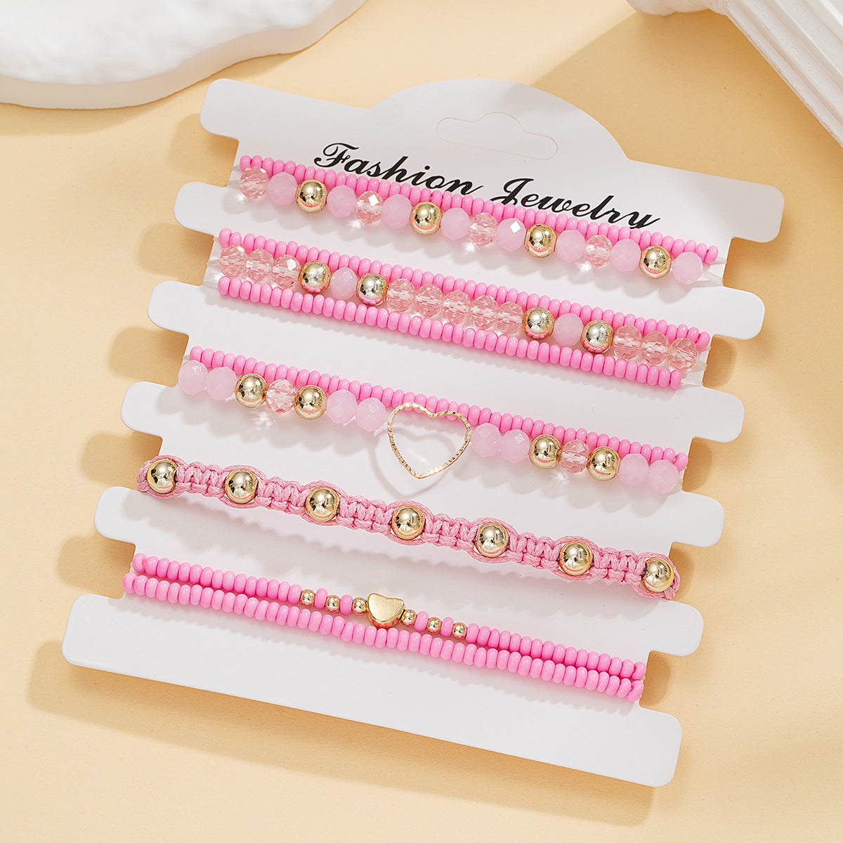 Wholesale Hollow Peach Heart Crystal Rice Bead Bracelet