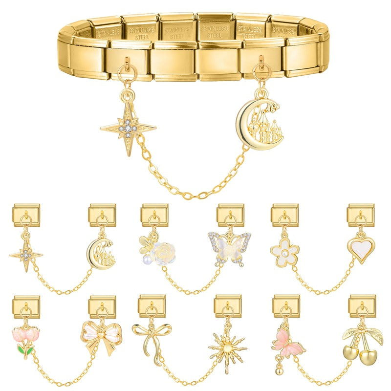 Wholesale 9mm Italian Charm Starter Bracelets DIY Double Hanger Stainless Steel Composable Bracelet