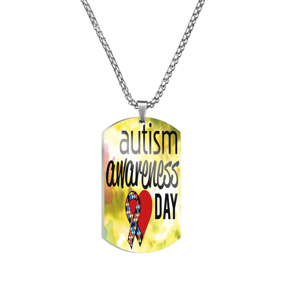 Wholesale Autism Puzzle Color Printed Pendant Stainless Steel Necklace ACC-NE-HuanYu001