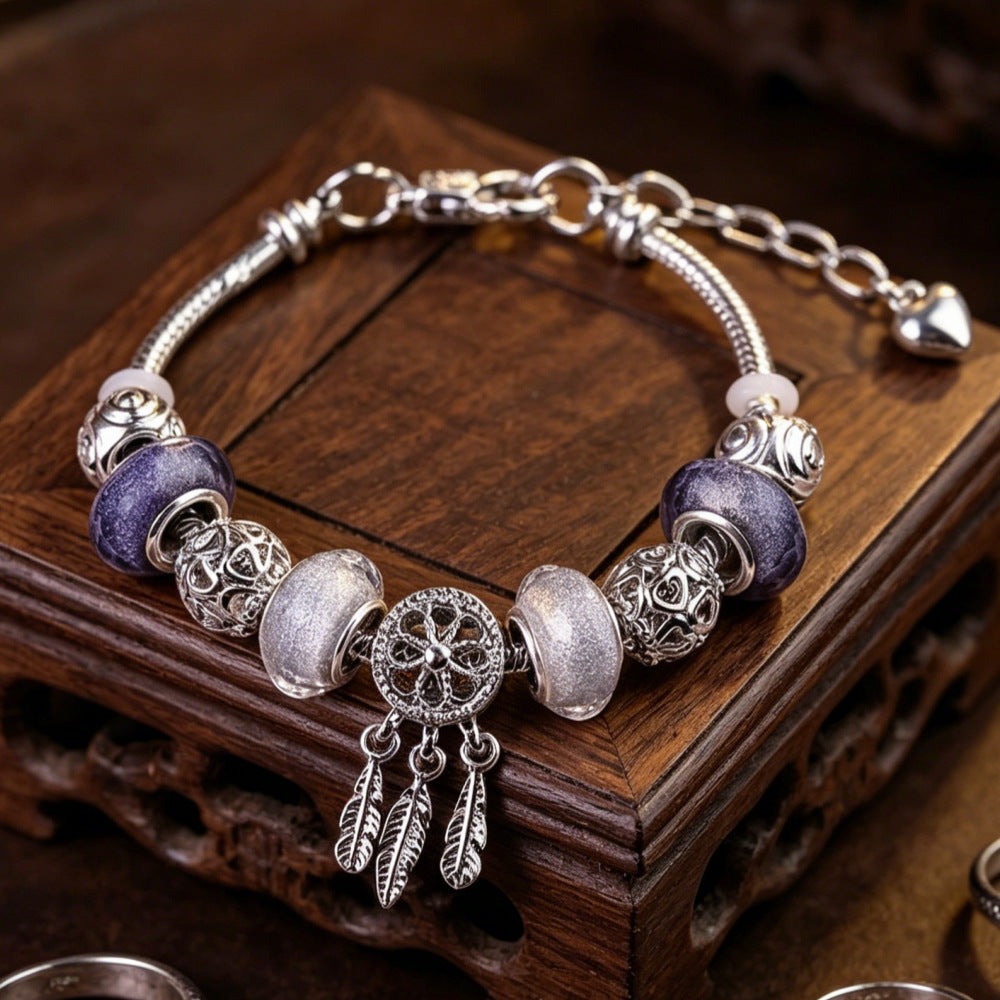 Wholesale Stainless Steel Sparkling Dreamcatcher Bead Bracelet Geometric Starry Design Women' s Fashion Accessory