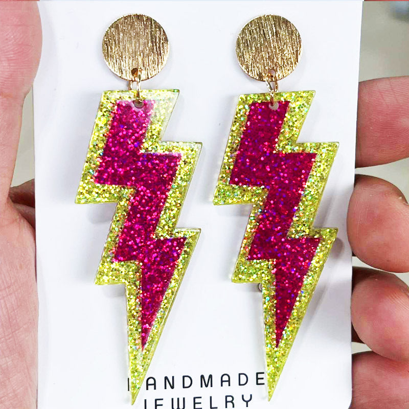 Wholesale 2pairs/pack Fluorescent Color Shiny Lightning Acrylic Earrings ACC-ES-HY113
