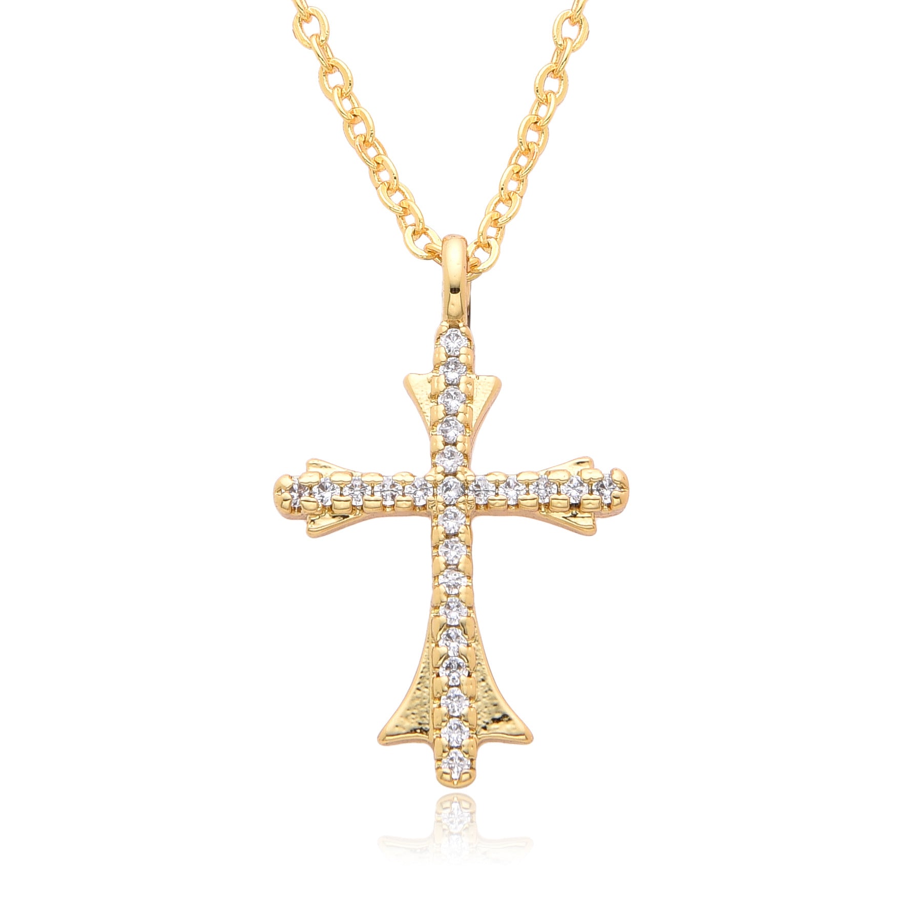 Wholesale retro cross micro inlaid zircon copper gold-plated necklace
