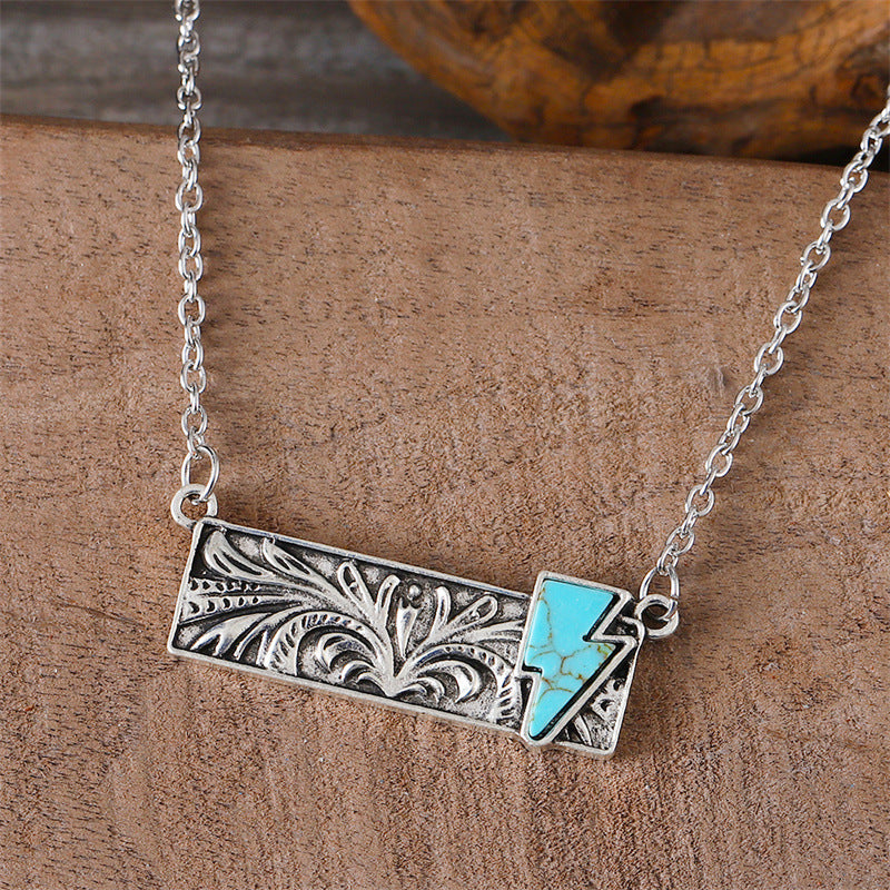 Wholesale  Retro Square Turquoise Lightning Necklace