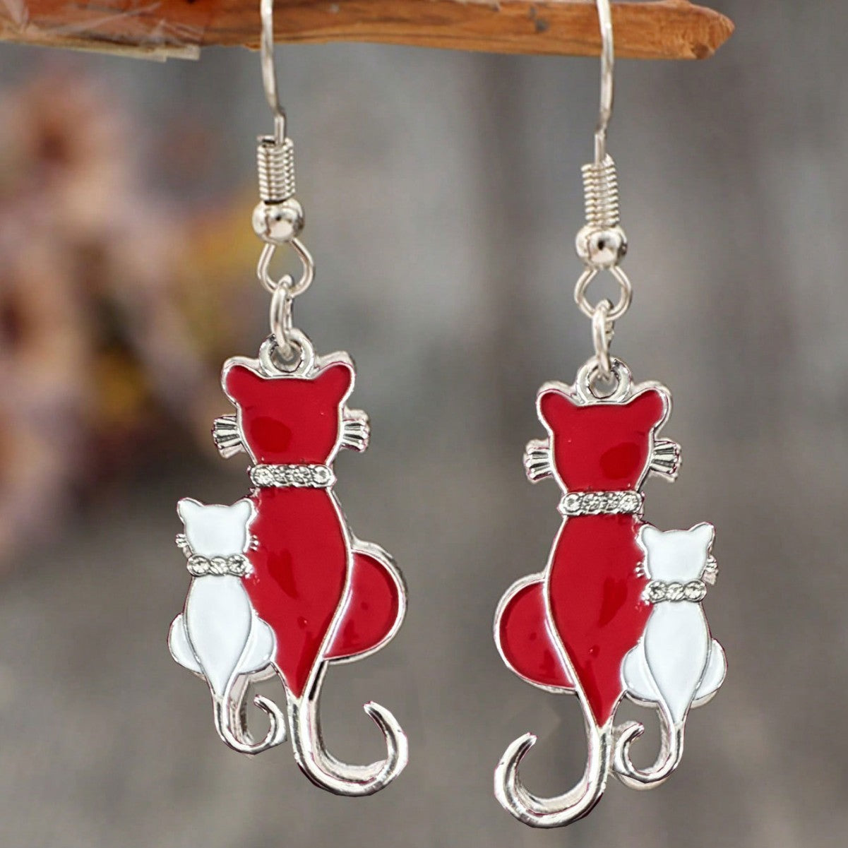 Wholesale Blue and green cat earrings with diamonds