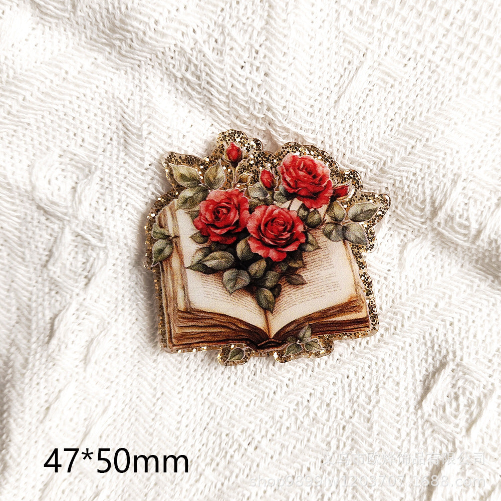 Wholesale 10pcs DIY Flatback Cartoon Pencil Letters Acrylic Flatback Badge Reels Retractable Keychain DIY Accessories