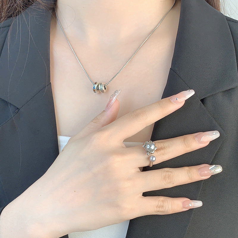 Wholesale S925 Sterling Silver Adjustable Open Ring Irregular Pearl Fashion Ring