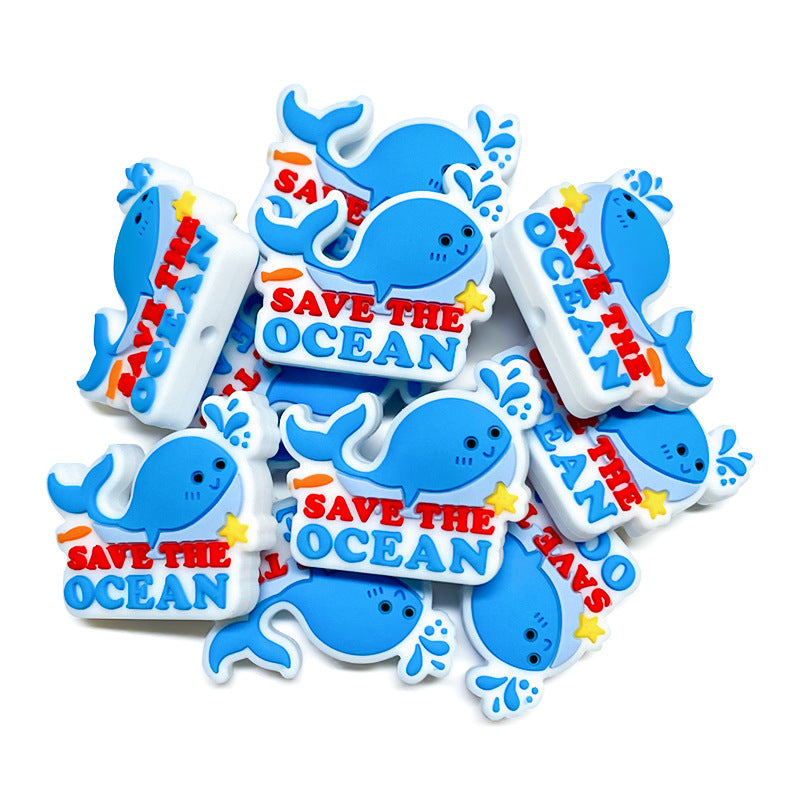 Wholesale 10pcs Blue Whale Silicone Cartoon Focal Beads ACC-BDS-WDX251