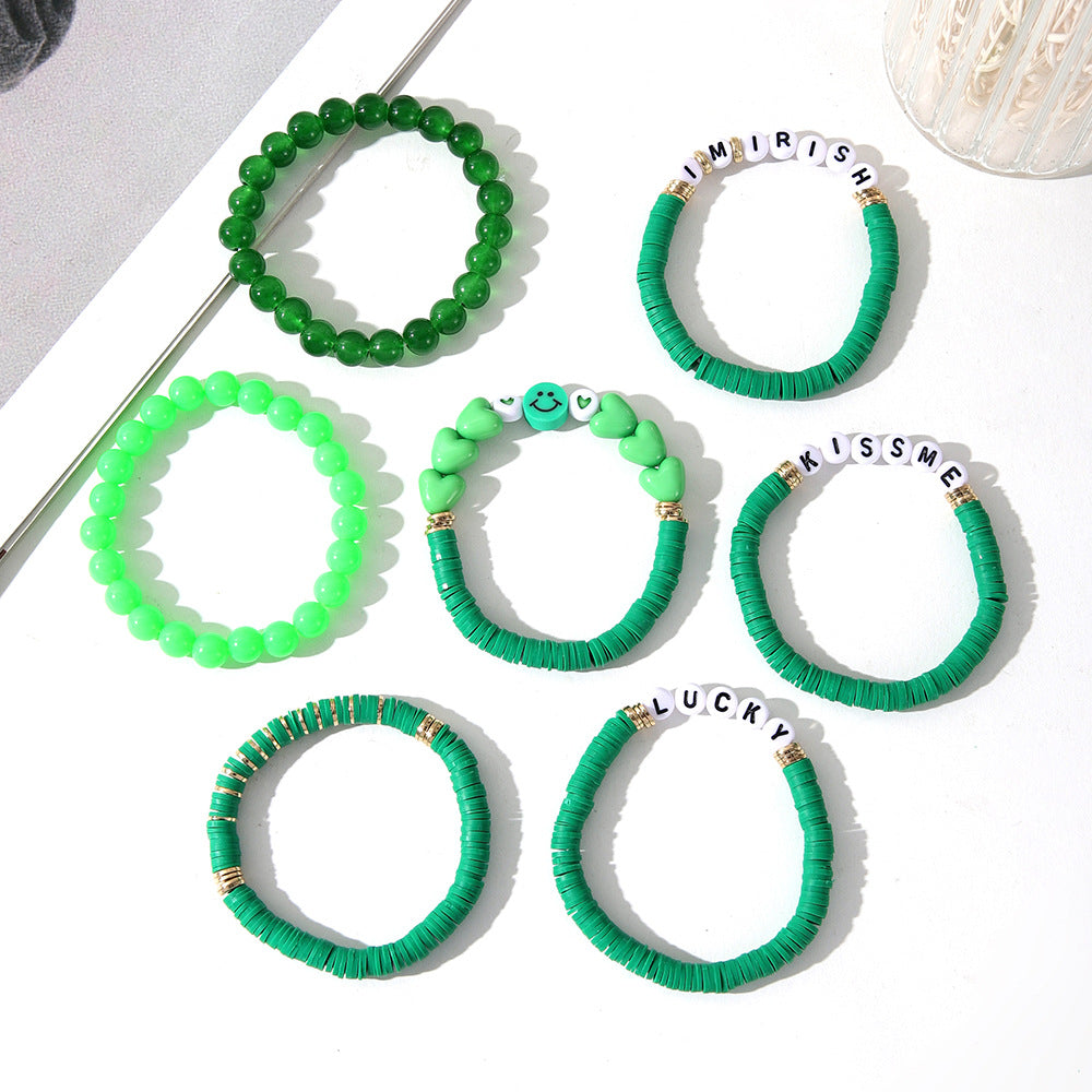 Wholesale St. Patrick's Day Green Smiley Heart Bracelet Set