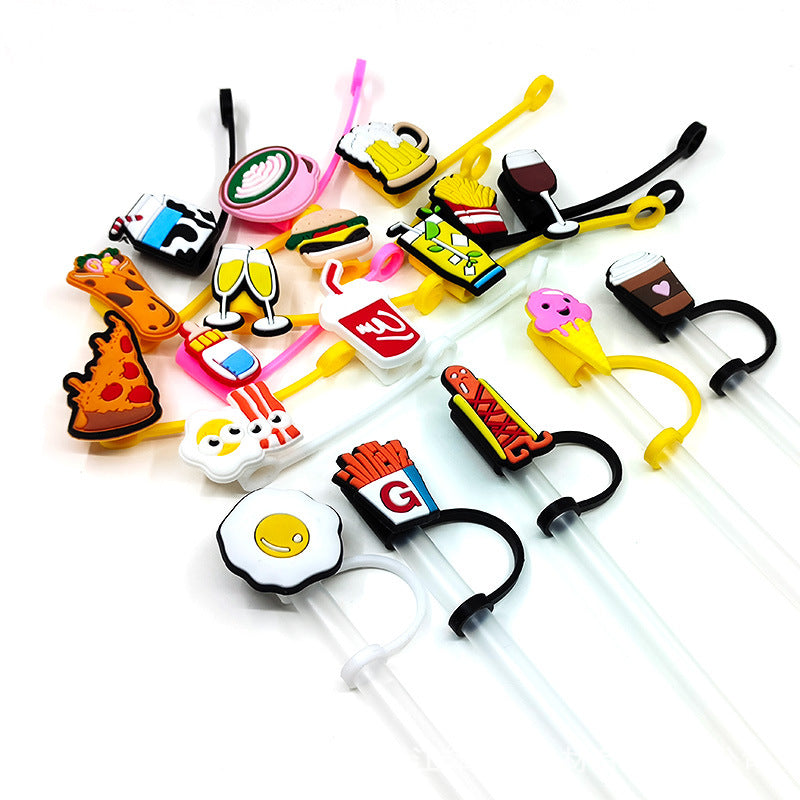 Wholesale 20PCS 7-8mm Cartoon Food and Beverage Silicone Straw Tube Cap Straw Decoration